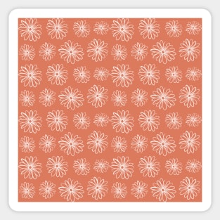 Terracotta Line Art Daisy Flowers Pattern Sticker